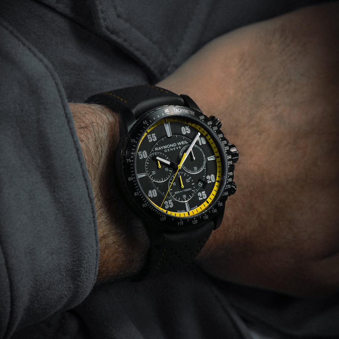 raymondweil's tweet photo. The new tango 300 Chronograph is the perfect timepiece for any occasion. Sporty, yet elegant it features a 43mm stainless steel case with black PVD coating and yellow details. 

See more at: https://t.co/jDvbW6PrT1  

#RAYMONDWEIL #PrecisionMovements #RWTango #Chronograph https://t.co/16YLNCivT4