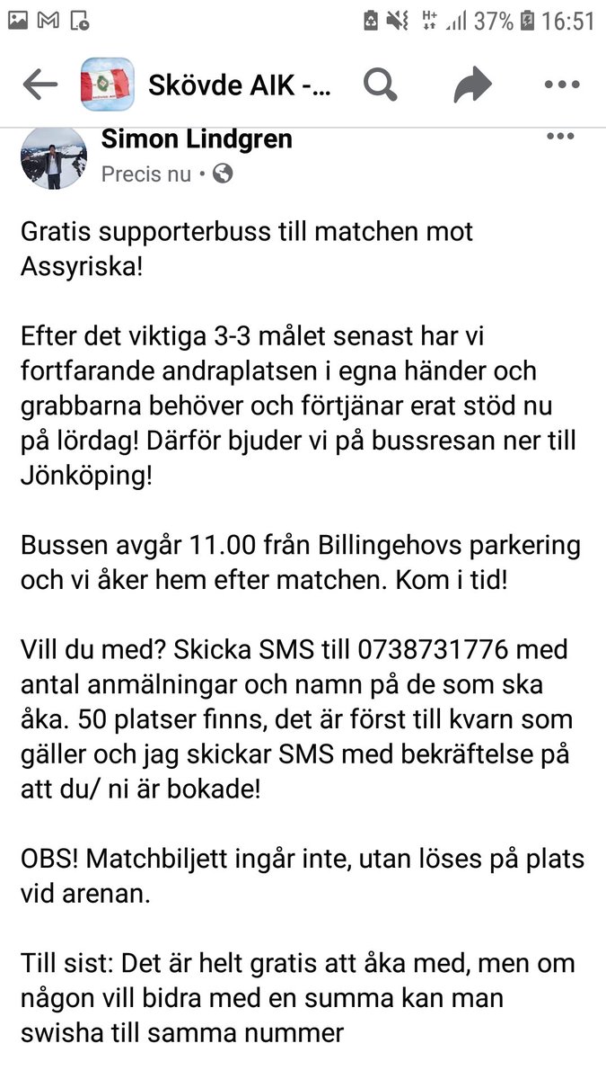 SKÖVDE! Jag och farsan sponsrar supporterbuss! En oerhört viktig match spelas på lördag och laget förtjänar erat stöd! Följ med och stötta våra rödvita hjältar på vägen mot Superettan! Alla till Jönköping! 🔴⚪ #skovdeaik