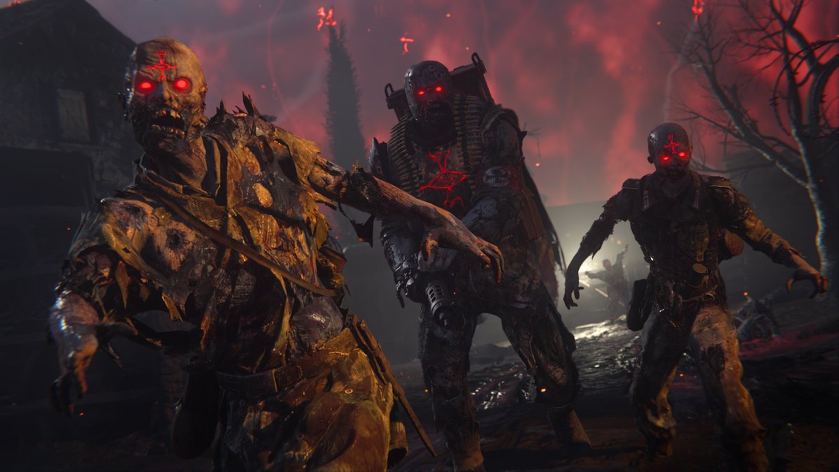 Treyarch's tweet image. The next chapter of the Dark Aether story arrives Nov. 5th in #Vanguard Zombies.

Get all-new details on Covenants, Artifacts, Perks, Weapon Tiers, Custom Loadouts, new narrative voices, the official theme music, and more in our gameplay guide: treyarch.com/game-intel/202…