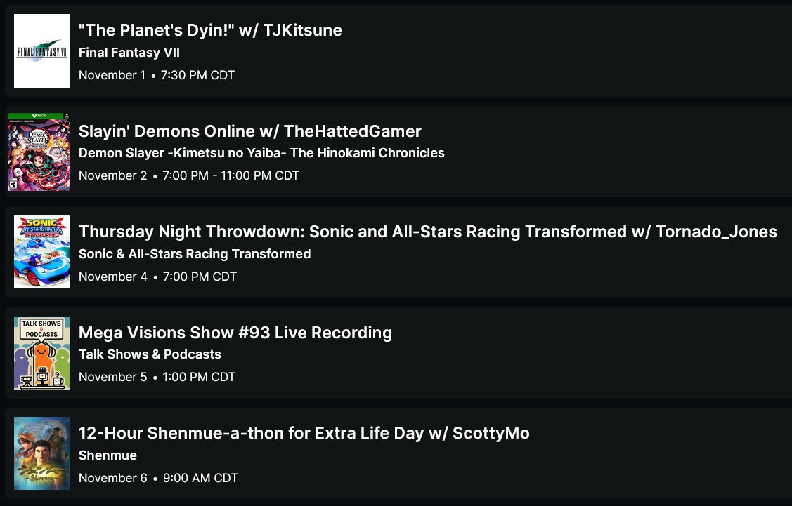 megavisionsmag's tweet photo. 🚨 STREAMS INCOMING 🚨 

Tune in on Saturday with @ScottyMoFoSho for the 12-Hour Shenmue-a-thon for #EXTRALIFE!

Make sure to follow us on #Twitch over on https://t.co/PM0KJHra2K to see when the shows go down!

#Retro #SASRT #DemonSlayer #Shenmue #forthekids https://t.co/aX7SqRlnpZ