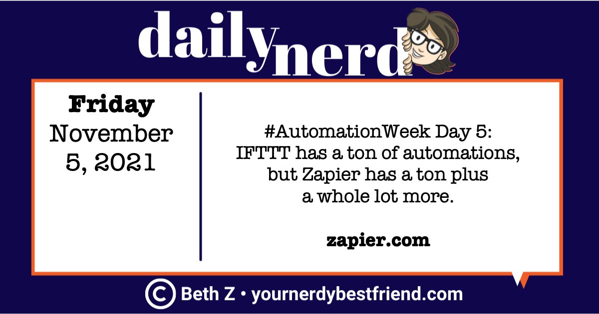NerdyBFF's tweet photo. It's Automation Week! Here are a few tools from our #dailynerd calendar to help automate some tasks at work and home. #yournerdybestfriend #automationweek https://t.co/oN11R69yOq