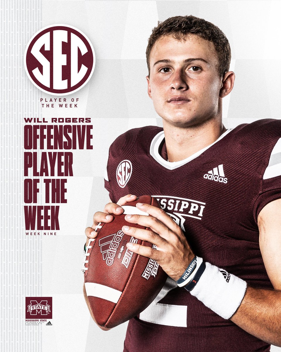 A well-deserved @SEC Player of the Week honor for @Wrogers__2‼️ ✅ Completed an SEC record 92.3 percent (36-of-39) ✅ Broke the school record for single-season completions with 327 ✅ Seventh 300-yard passing game this season #HailState🐶