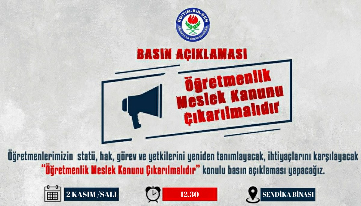 mehmetsezer01's tweet photo. 🎙𝐃 𝐔 𝐘 𝐔 𝐑 𝐔

@EgitimBirSen olarak öğretmenlerimizin statü,hak,görev ve yetkilerini yeniden tanımlayacak,  ihtiyaçlarını karşılayacak “ÖĞRETMENLİK MESLEK KANUNU ÇIKARILMALIDIR” konulu basın açıklaması yapıyoruz.

🗓️2 Kasım / Salı (YARIN)
🕙12.30
📍@EbsAdana01 Hizmet Binası https://t.co/ENYt97KNxu
