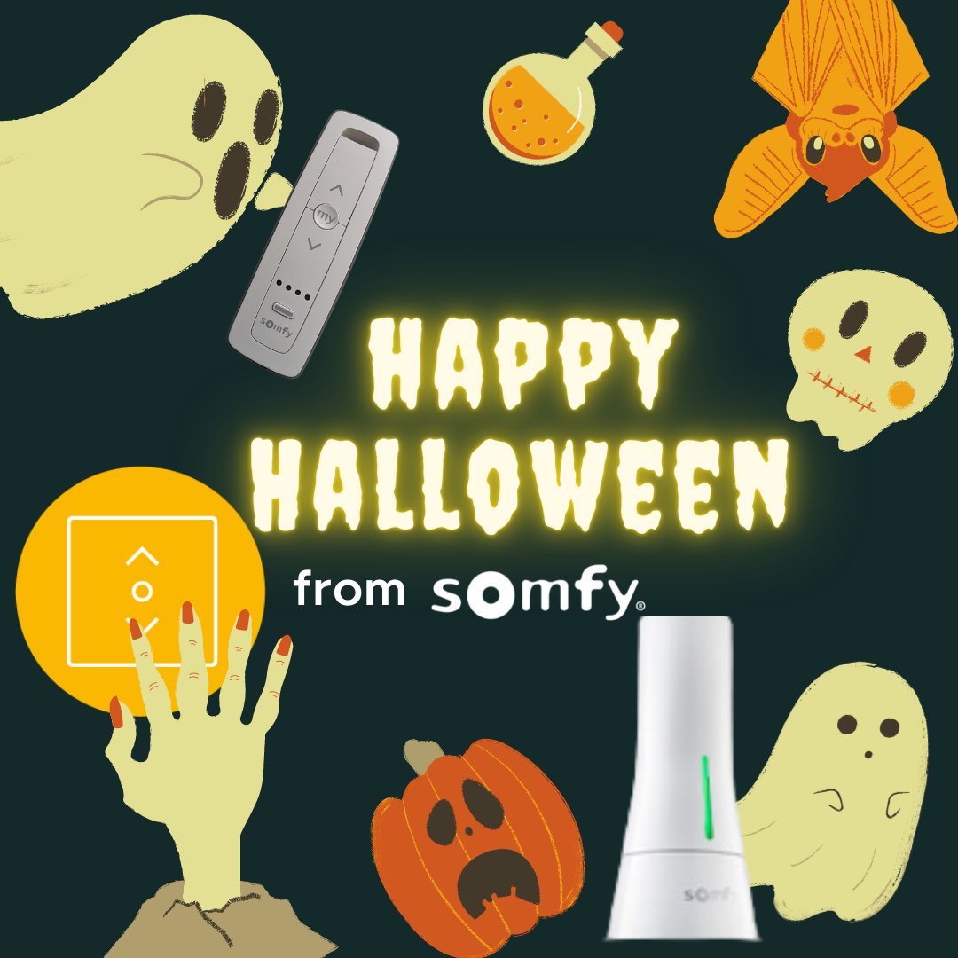 SomfyUS's tweet photo. Did your shade just close all by itself? Could it be a...ghost? 👻 Or did you get a #smartshade powered by #Somfy you can automate to close on your schedule? Opening + closing your shades every day can drive you batty! 🦇
Somfy hopes everyone has a safe and #HappyHalloween! 🎃 https://t.co/lUH2awYPcG