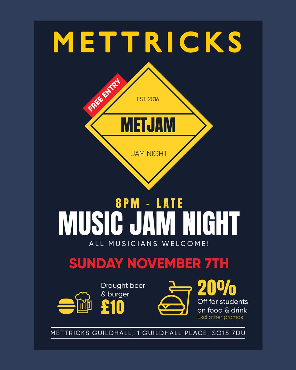 Coming up at Mettricks Guildhall this week:

Thursday: Jazz Brew live jazz &amp; soul night with guests Sundial - 7pm to 11pm

Friday: Joining Dots a musical exploration with DJ Sangmatron - 7pm to 11pm 

Sunday: MetJam live music jam night - 8pm to 11pm