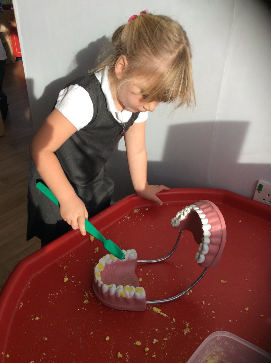 SchoolWoodfield's tweet photo. Class 1 learnt how to keep their teeth clean and healthy. A demonstration and a quick timer on the carpet to show how long two minutes is when brushing #teeth. They took the 'giant teeth' to the play dough area and practised their #toothbrushing skills! #woodfield #eyfs #ks1 https://t.co/kXu1xkeegC