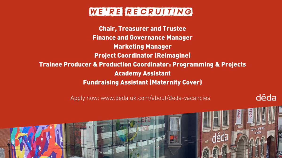 dedaderby's tweet photo. 📣 Déda is hiring! 📣

We are looking for people to join our vibrant team, take a look at the jobs we have available.
https://t.co/a7RX580GoC
#ArtsJobs  #culturederby https://t.co/WQ5jljArHJ