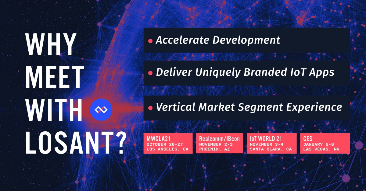 LosantHQ's tweet photo. When would you like to meet?
Your time is valuable, and we are confident that thirty minutes with our team is well worth the connection. Losant teams are at #IoTWorld and #Realcomm21 #IBcon21 this week. Please stop by our booths to meet the team.
https://t.co/TlvD15lroC https://t.co/51kk4y45Lc