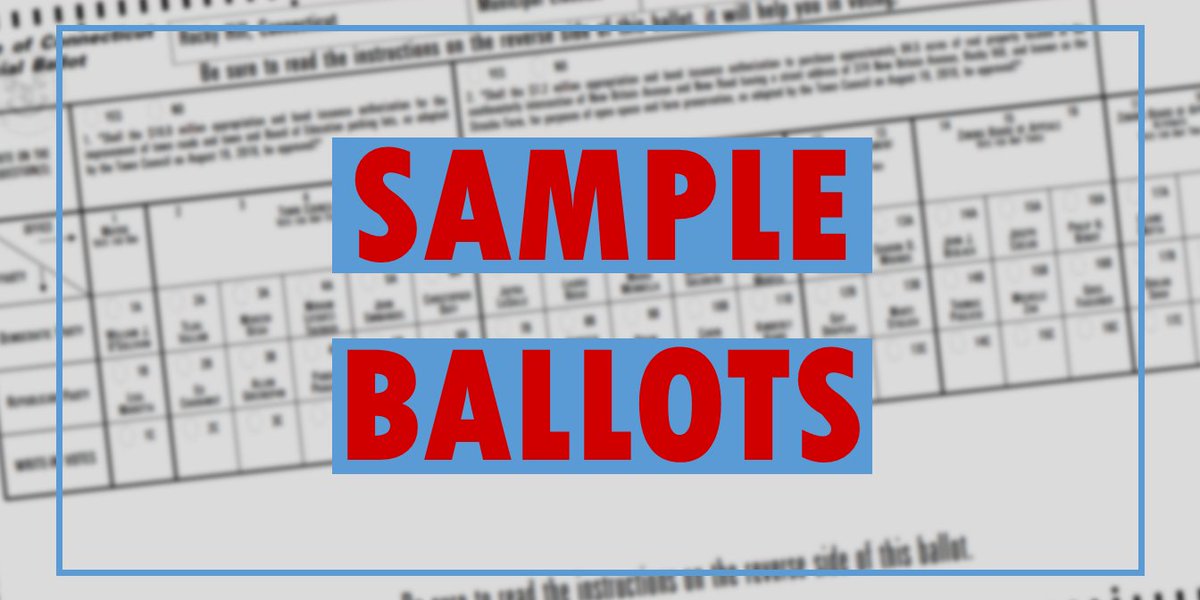 Tomorrow is Election Day in Connecticut! Voters will cast their ballots for local municipal seats.

@SOTSMerrill has published a full list of sample ballots for every town and city on her website.

Take a peek at what the ballots for your town look like: portal.ct.gov/SOTS/Election-…