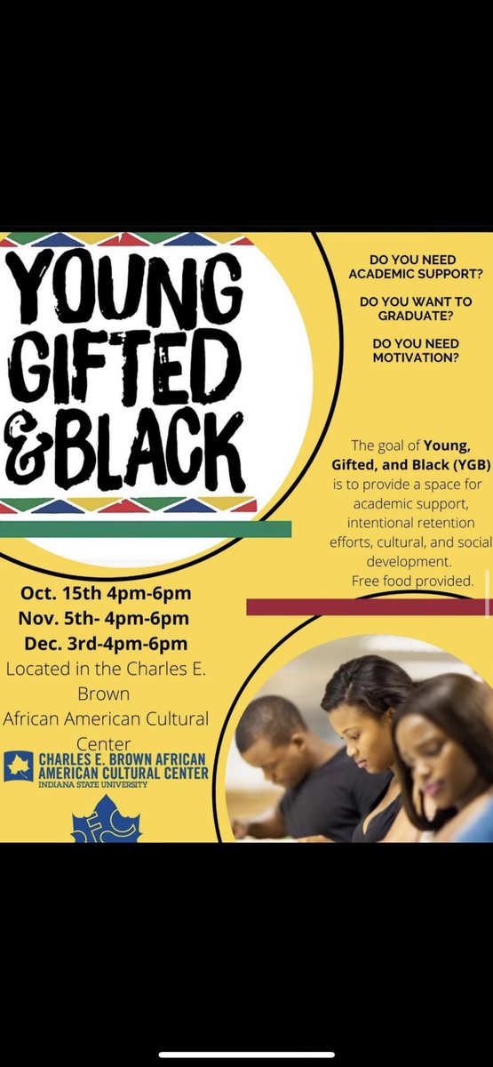 The second Young Gifted &amp; Black is FRIDAY at 4pm! We’re almost done, come out to get the reminder you may need to know you got it! And learn of the resources that are here on campus for you to succeed ! 📚