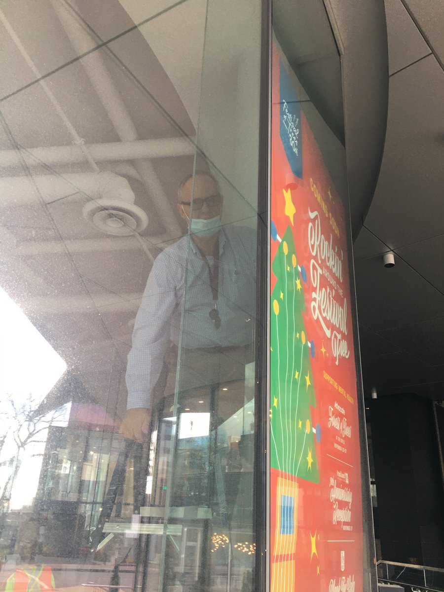 MentalHealthNS's tweet photo. It’s happening! Beautiful signage for the 30th Festival of Trees designed by @revolvebranding and print d by @Advocate1891 being hung at #TheDoyle @WestwoodHFX SAVE THE DATE: November 20-27,2021 #30YearGrowingSupport #FOT2021 https://t.co/ugvjgfXJBG