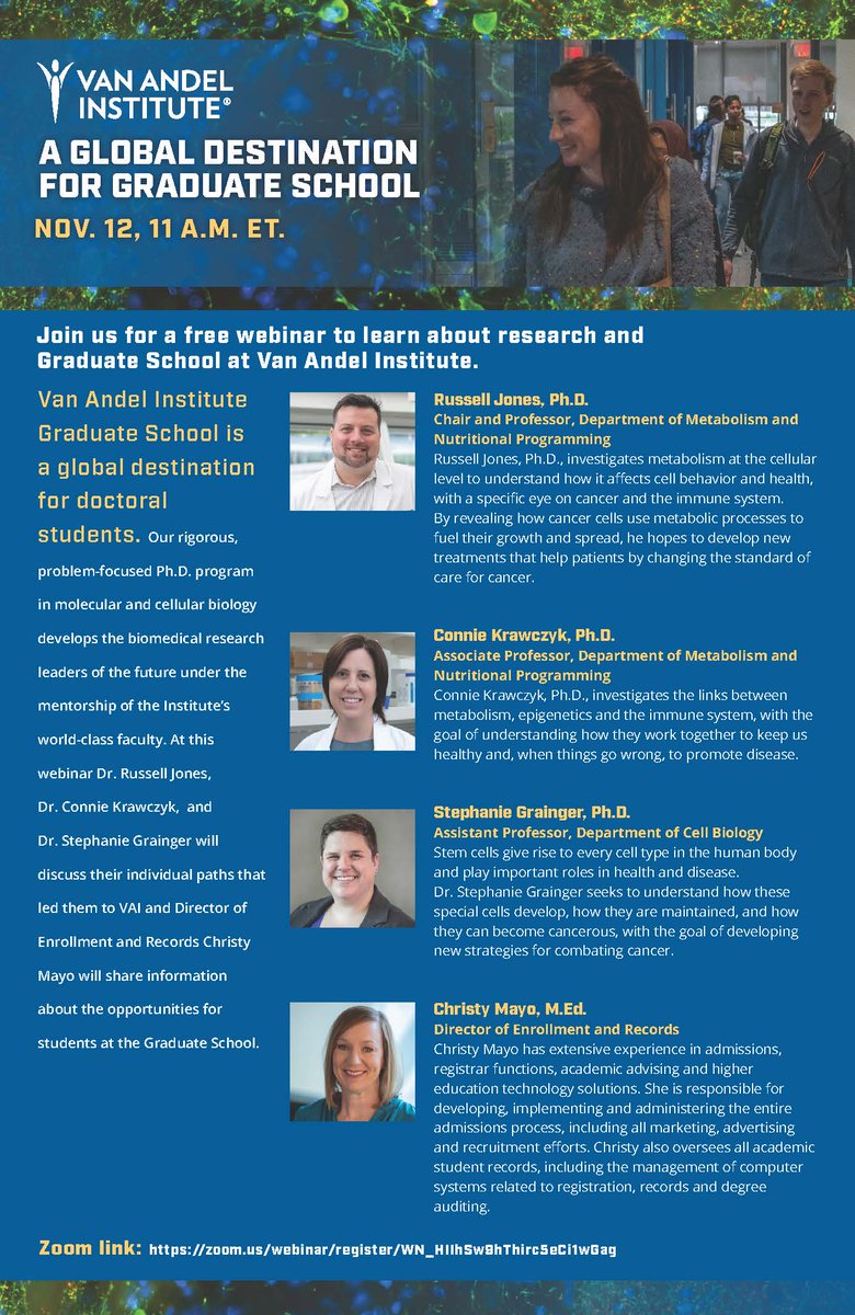 Stephanie Grainger (@sgraingerphd) on Twitter photo Join us to find out more about the <a href="/VAInstitute/">Van Andel Institute (VAI)</a> and our graduate school program! #AcademicTwitter #PhDposition #epigenetics #neurodegeneration #cellbiology #structuralbiology #metabolism Join us to find out more about the <a href="/VAInstitute/">Van Andel Institute (VAI)</a> and our graduate school program! #AcademicTwitter #PhDposition #epigenetics #neurodegeneration #cellbiology #structuralbiology #metabolism