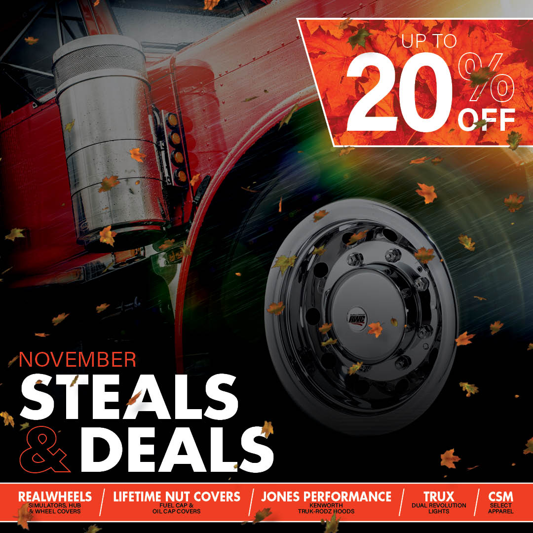 4StateTrucks's tweet photo. November's new Steals &amp; Deals are here! https://t.co/jELKcLqpAE Sales End 11/21/21 @ 11:59PM CST.

#4StateTrucks #ChromeShopMafia #chrome #chromeshop #customtrucks #semitrucks #bigrig #RealWheelsCorp #Truxaccessories #JonesPerformance #LifetimeNutCovers #UnitedPacific #BigRigTees https://t.co/Tuete5gO1G