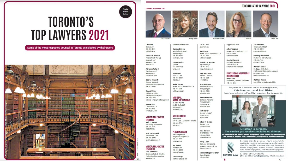 Beyond Law is honoured that its founding partners, <a href="/KateMazzucco/">Kate Mazzucco</a> and <a href="/joshnisker/">⚖️ 𝕄𝕒𝕤𝕥𝕖𝕣 𝕠𝕗 𝕃𝕒𝕨 and other things ⚖️</a>, have been selected to <a href="/PostCity/">Posts Lúcidos sobre o ManCity</a>'s list of Toronto's Top Lawyers 2021.