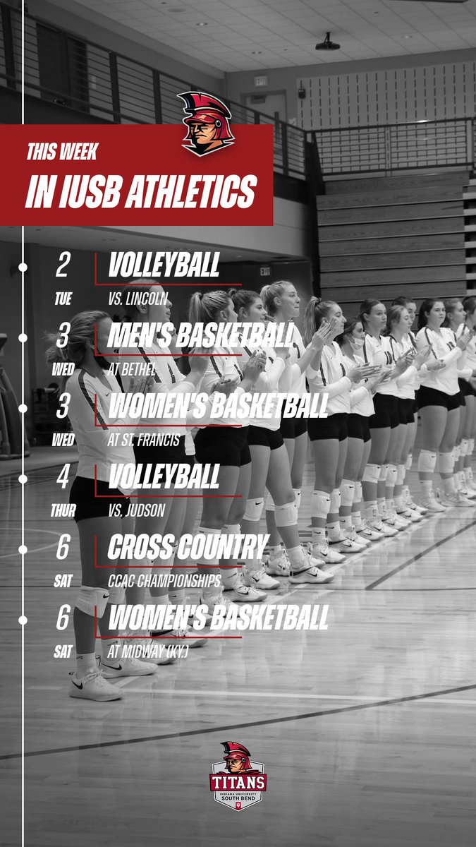 IUSBTitans's tweet photo. Two chances to support @IUSBVB in the final week of the regular season, with home matches on Tuesday &amp; Thursday!

#TITANpride⚔️ https://t.co/kE54NQx9Pa