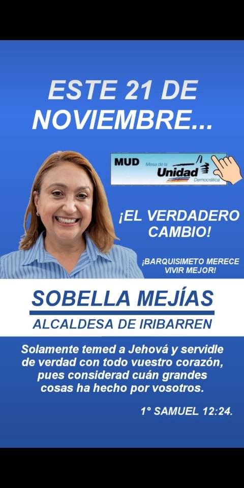 WaltheruxmalAD's tweet photo. Este #21Nov vota por la tarjeta de la mesa de la unidad. @SobellaMejias #Candidata a la alcaldía de Iribarren. "Unidos somos más" #unidad 
@edgarzambranoad 
@karelisherediah https://t.co/nGzwdQVVIH