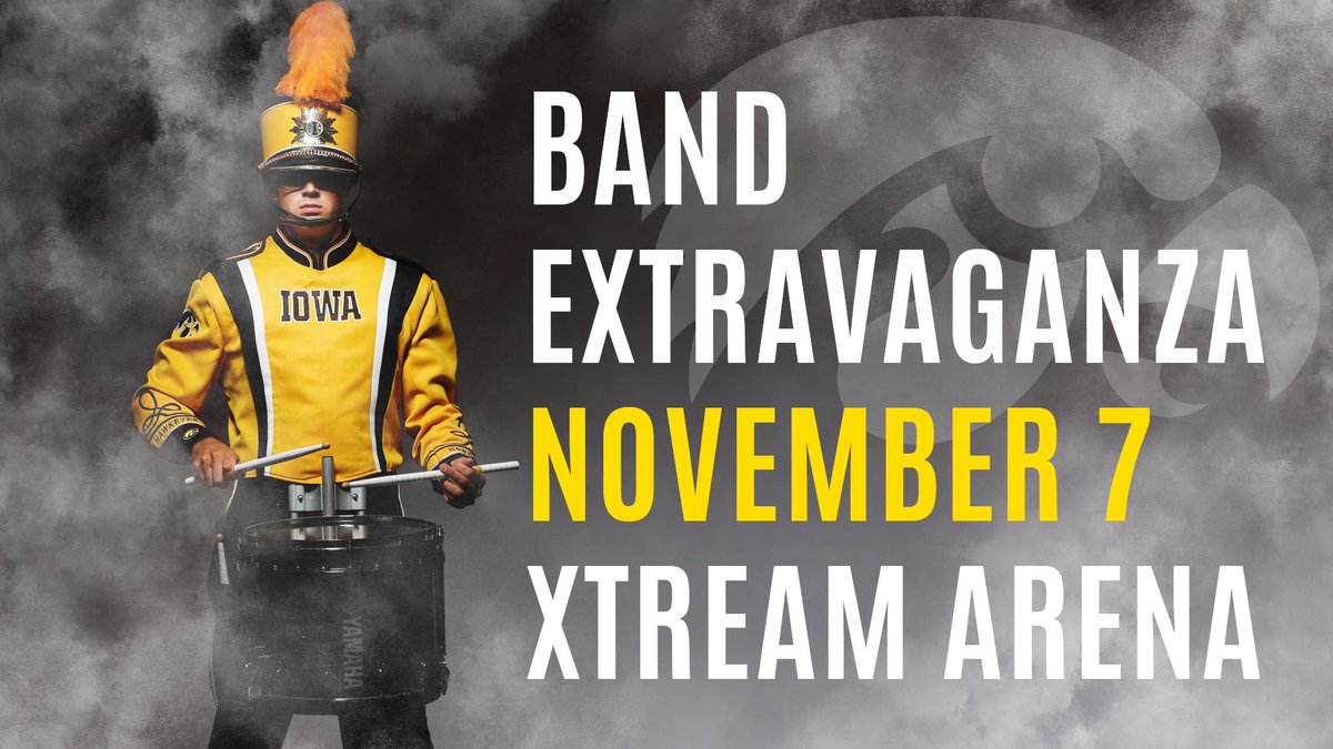 HawkeyeBand's tweet photo. The biggest band event in the State of Iowa is just six days away!
Join us in Xtream Arena in Coralville on Sunday, November 7 at 3 PM!
Tickets โก๏ธ https://t.co/5mpiroiZmG
#ReadyForTheBoom #Band141 https://t.co/pZqv1GyvNF