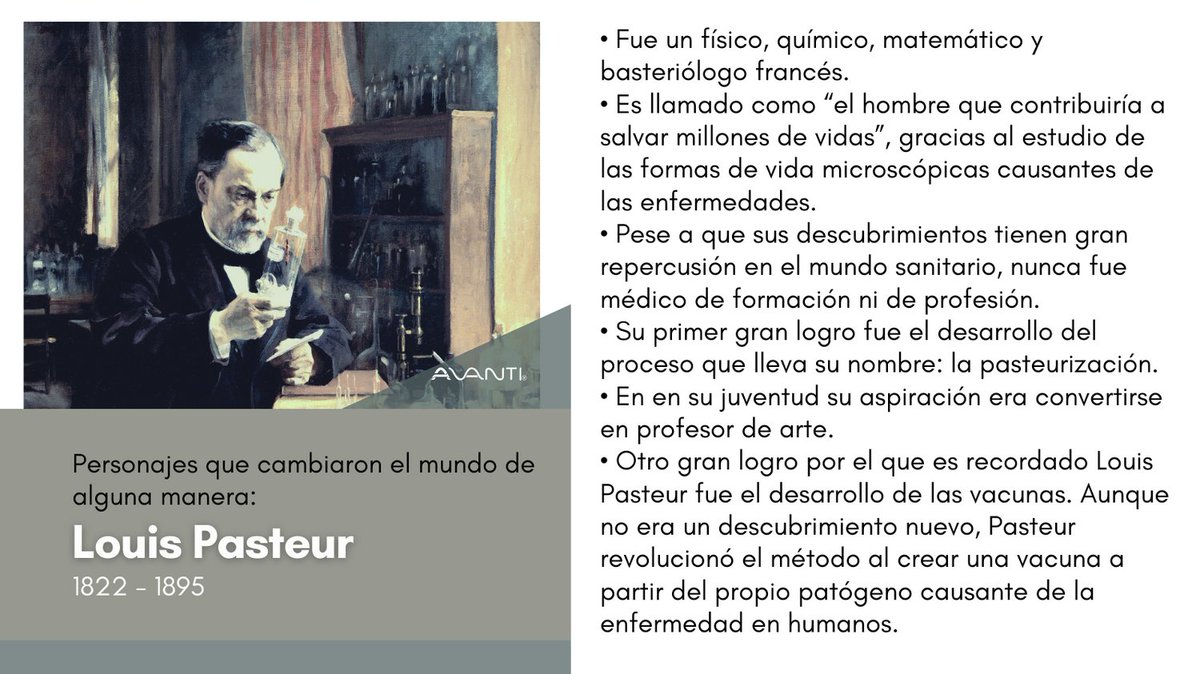 avanticdsoft_ve's tweet photo. 🔖Estos son datos interesantes de la vida de personajes que cambiaron el mundo de alguna manera.

Fuente: https://t.co/4JHbgEIidZ

#DatosInteresantes #PersonajesFamosos  #LouisPasteur #Bacteriologo #Vacuna #pasteurizacion https://t.co/bRy0ozrI8F