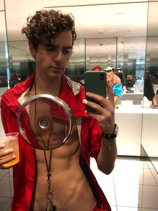 My Halloween costume quickly devolved after a few drinks but here&rsquo;s me as a lifeguard at the urinal https://t