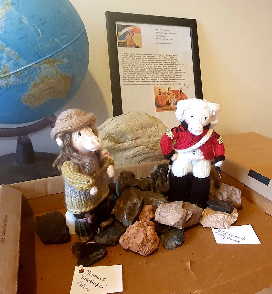 cinderloo1821's tweet photo. We have 2 new additions to the Cinderloo Remembered exhibition.
Tom 'Palethorpe" Palin and Lt Colonel Edward "Muddy" Cludde have been knitted by former Coalbrookdale resident Rita Rich and transported all the way from Austrailia
They can be viewed from Saturday @blistshill RT https://t.co/8aMfOHkX3M
