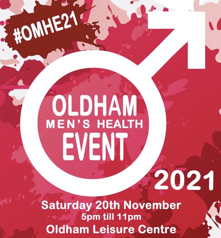 OldhamActiveCom's tweet image. We are excited to share with you that we will be hosting 

Oldham Men’s Health Event 2021 #OldhamLeisureCentre 
#OMHE21

Saturday 20th November 2021 
5pm-11pm 

Health Stalls, Talks, Entertainment &amp;amp; plenty of laughs

Stalls available OldhamActiveCommunities@ocll.co.uk #OldhamHour