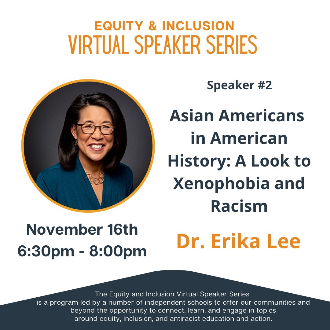 stsfalcons's tweet photo. RSVP for November 16, 6:30-8 p.m., when award-winning author and historian Erika Lee joins us to dive deep into the history of Asian Americans in the United States, with a specific focus on anti-Asian xenophobia and racism. 

https://t.co/AjokFHcUo6 https://t.co/B9ngGevJfa