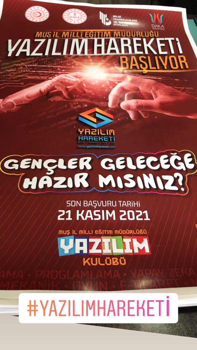 mus_eba's tweet photo. Doğu Anadolu Kalkınma Ajansı ve BTK Akademi iş birliğinde Muş İl Milli Eğitim Müdürlüğü olarak ilimizde Yazılım Hareketi projemizin başvurularını almaya başladık 😊 @MusMilliEgitim1 @TCMusValiligi @BTKAkademi @TC_DAKA @EnverkV https://t.co/Xz3yXPqd78