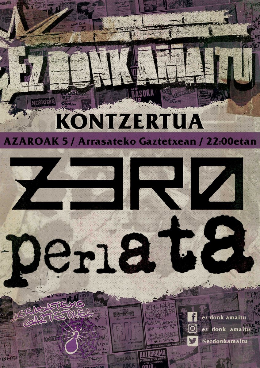 ezdonkamaitu's tweet photo. Ostiral honetan, azaroak 5, #perlata eta #zero taldeek kontzertua egingo dute @AGAKO_Arrasate -n 22:00etan. https://t.co/lDsD19XSs9