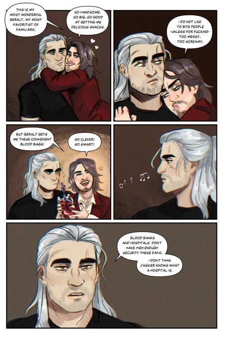 what we do in the shadows au paRT 2 

introducing geralt the familiar.
he's thrilled to be here.

well jaskiers thrilled enough for the both of them anyway 