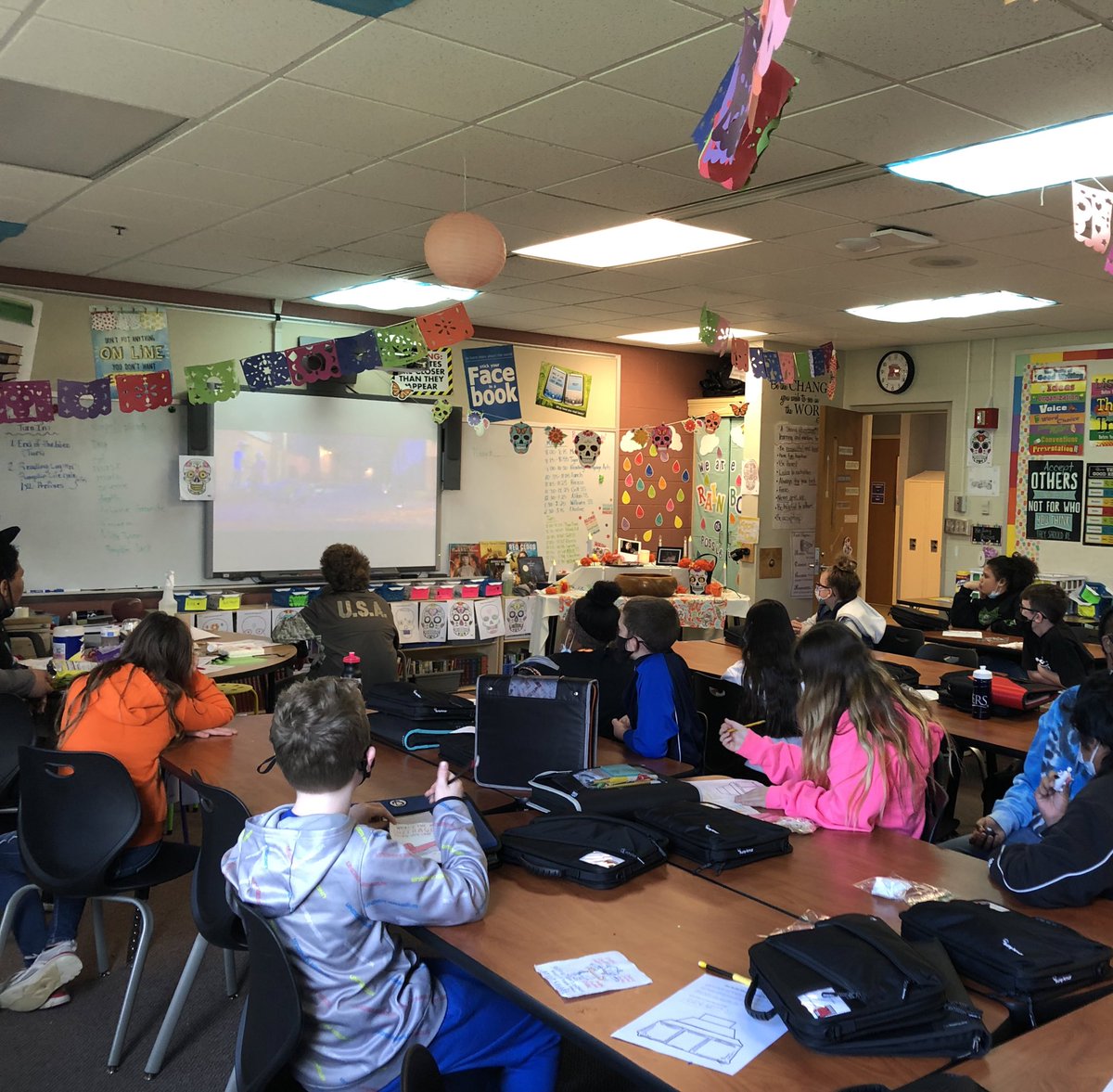 mrswilburnteach's tweet photo. Had a great time celebrating Dia de los Muertos in our class today! Love seeing the kids learn about other cultures and their traditions! #weRtest #tigerup https://t.co/f56FmBOCx5