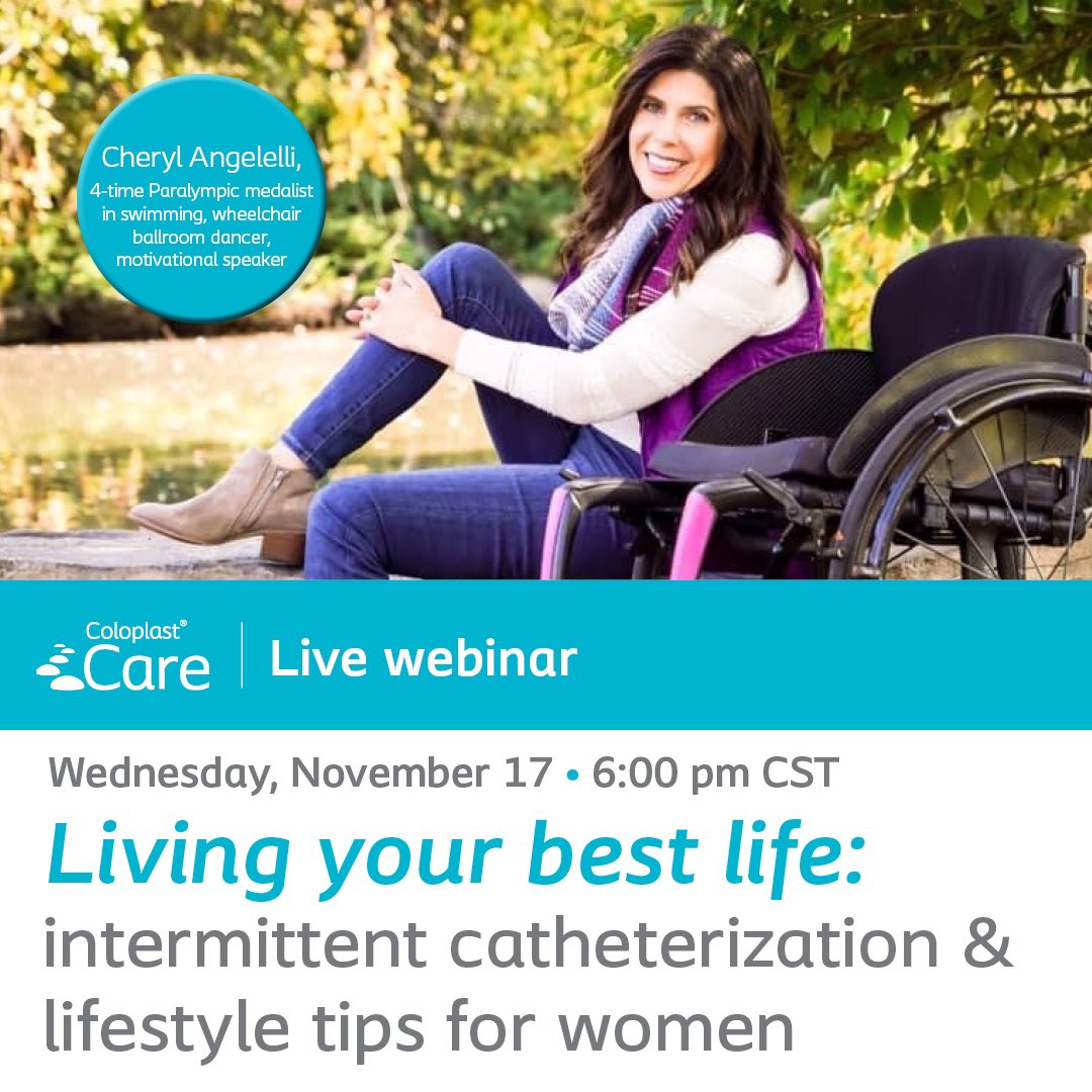 WheelDancerUSA's tweet photo. I’m so excited to be partnering with @Coloplast_US for a live webinar Nov. 17 at 6pm CST, on intermittent catheterization and lifestyle tips for women with neurological conditions. To register visit https://t.co/Rh3DVJddYK https://t.co/JbA7KH40ke
