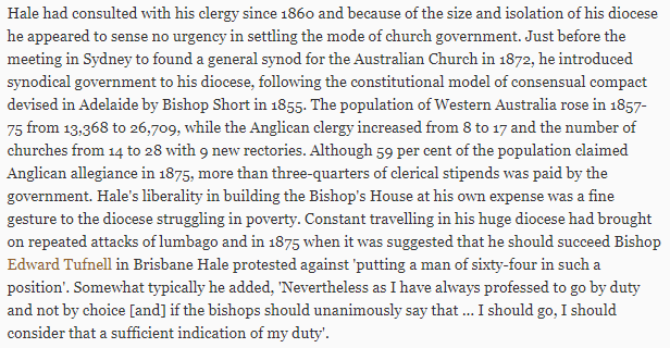 AustAnglican's tweet photo. 2 November 1875: Rt Revd Mathew Blagden Hale (1811-1895) departs Perth, after nearly 18 years as first Bishop; heading to Brisbane, to be enthroned as second Bishop of that diocese. #anglican @HaleSchool #146years Some interesting stats from the time of his episcopate: https://t.co/aKl8eP6Dce