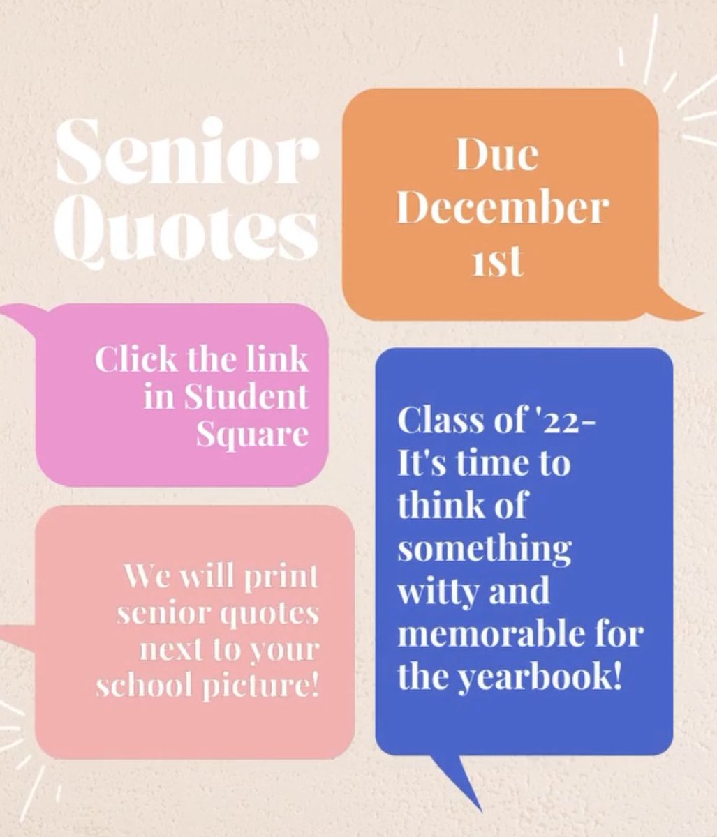 Anchor_SHS's tweet photo. Class of ‘22!
Check today’s message in ParentSquare for a link to the official Anchor senior quote and activities form! https://t.co/JDBy3cHjvO