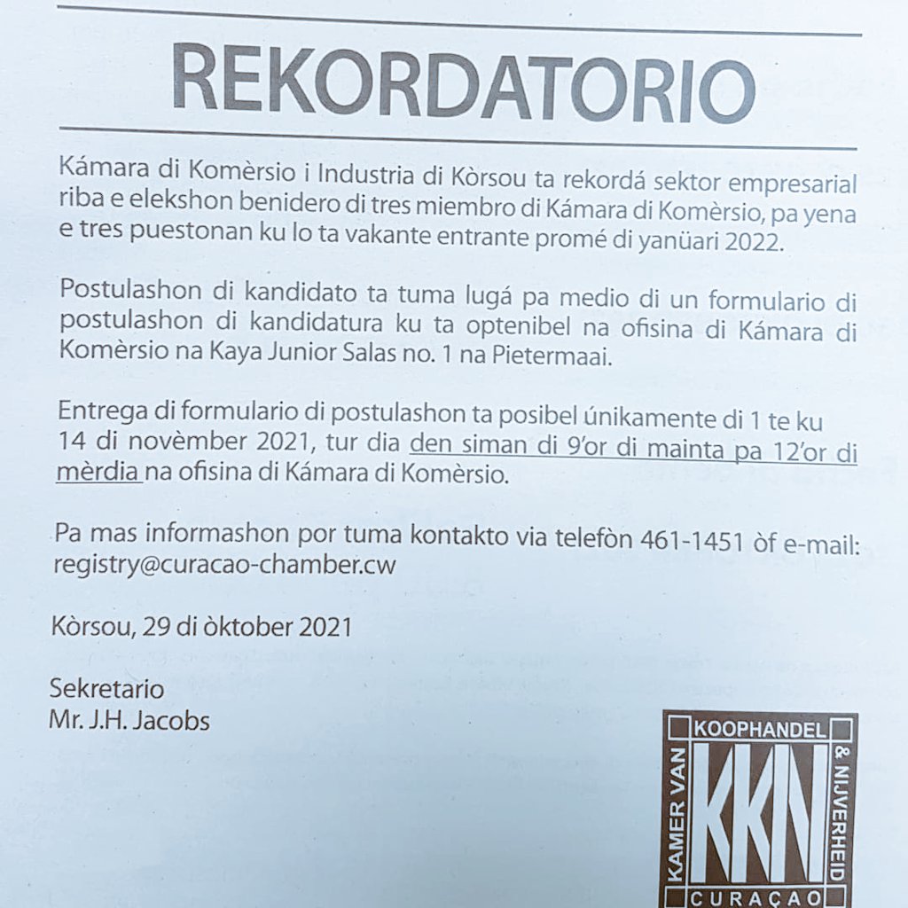 KvKCuracao's tweet photo. #reminder #candidacy #postulation #curacaochamber https://t.co/Us2QUpvqxy