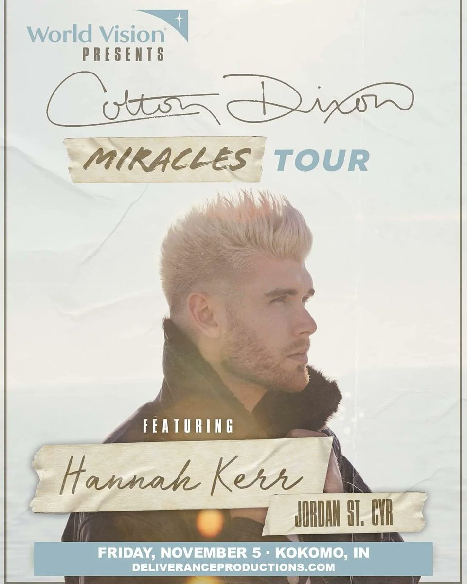 We have just over 100 tickets remaining for the COLTON DIXON: Miracles Tour in Kokomo, IN! If you haven't got your tickets yet, get them now before they sell out!

Tickets: deliveranceproductions.com