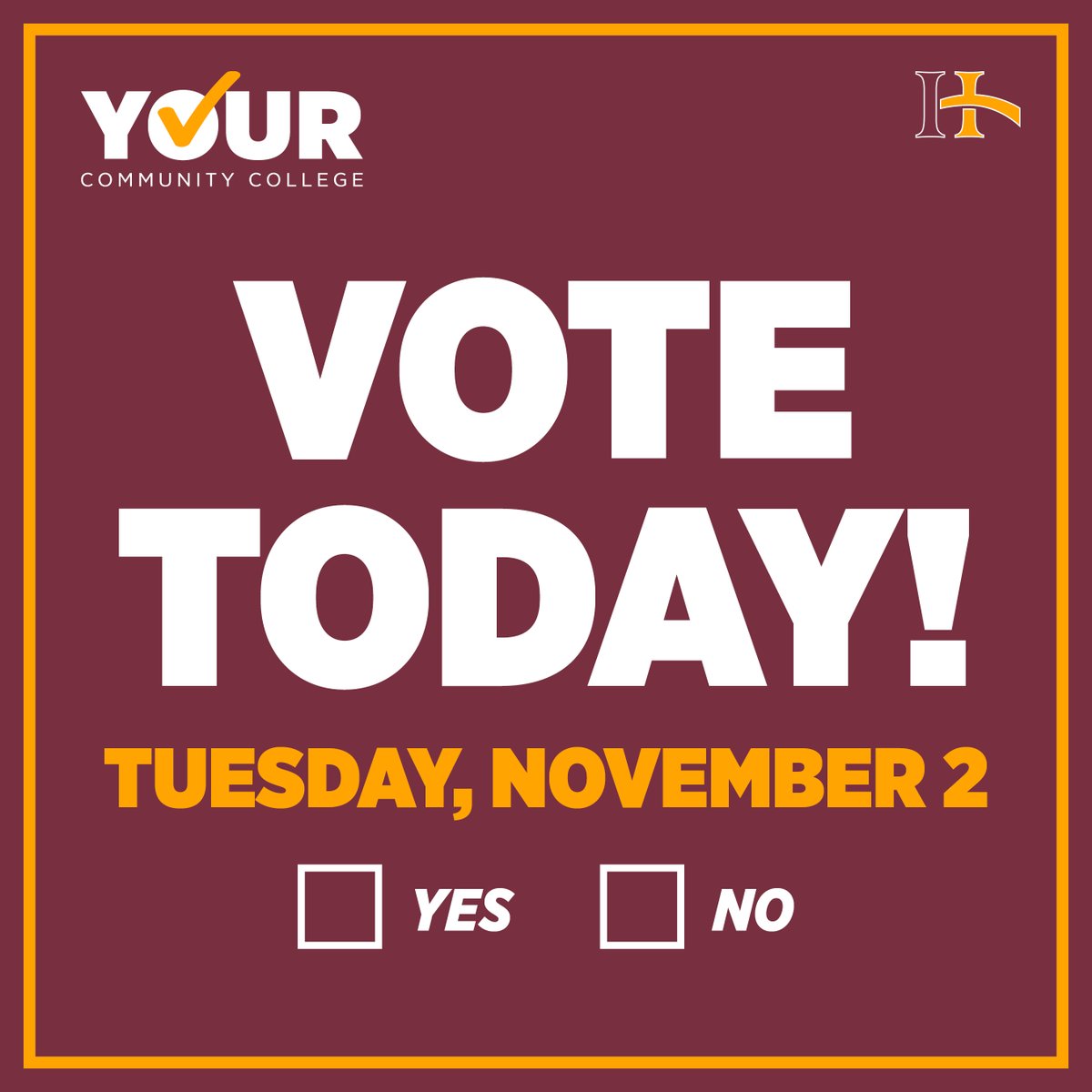indianhills's tweet photo. TODAY IS THE DAY.... If you haven't voted already, please make sure you take time out of your day to do it!! Polling hours are from 7AM-8PM! 
Need more information on polling locations? Head over to https://t.co/yxCjcceyiu to find your county. #supportIHCC https://t.co/i50wFF9Z5c