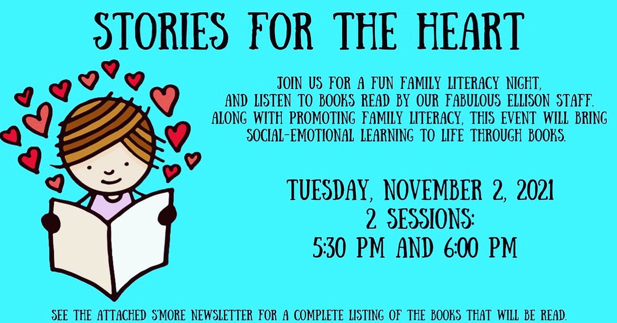NISDEllison's tweet photo. Join us TOMORROW!  
5 pm - PTA Meeting and… 
Our staff is excited to share “Stories for the Heart” 📖♥️🐝 Tuesday, Nov 2 (5:00-6:30 pm) 
For a list of read alouds to choose from, click on the link below! 
https://t.co/sD6QEQYEgO https://t.co/dQhW1zw3nZ