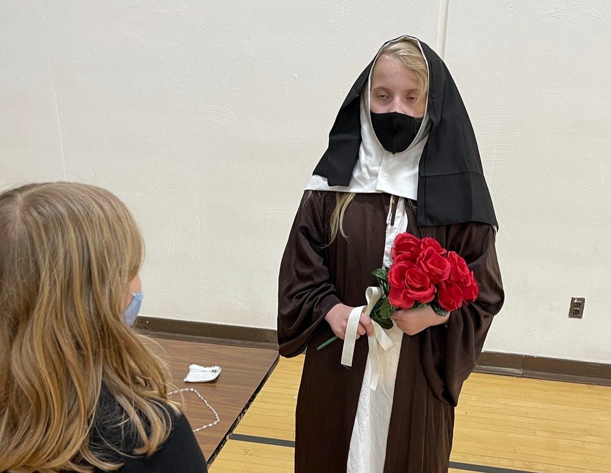 SJVCatholic's tweet photo. SJV HONORS THE SAINTS at our annual Saints Wax Museum.  St. John Vianney was among the saints who visited to share their life stories.  In this All Saints Day tradition, 5th graders teach about the saints and we all pray and serve to call forth the saint within. #SHINEbrighter https://t.co/3TOaX2h1me