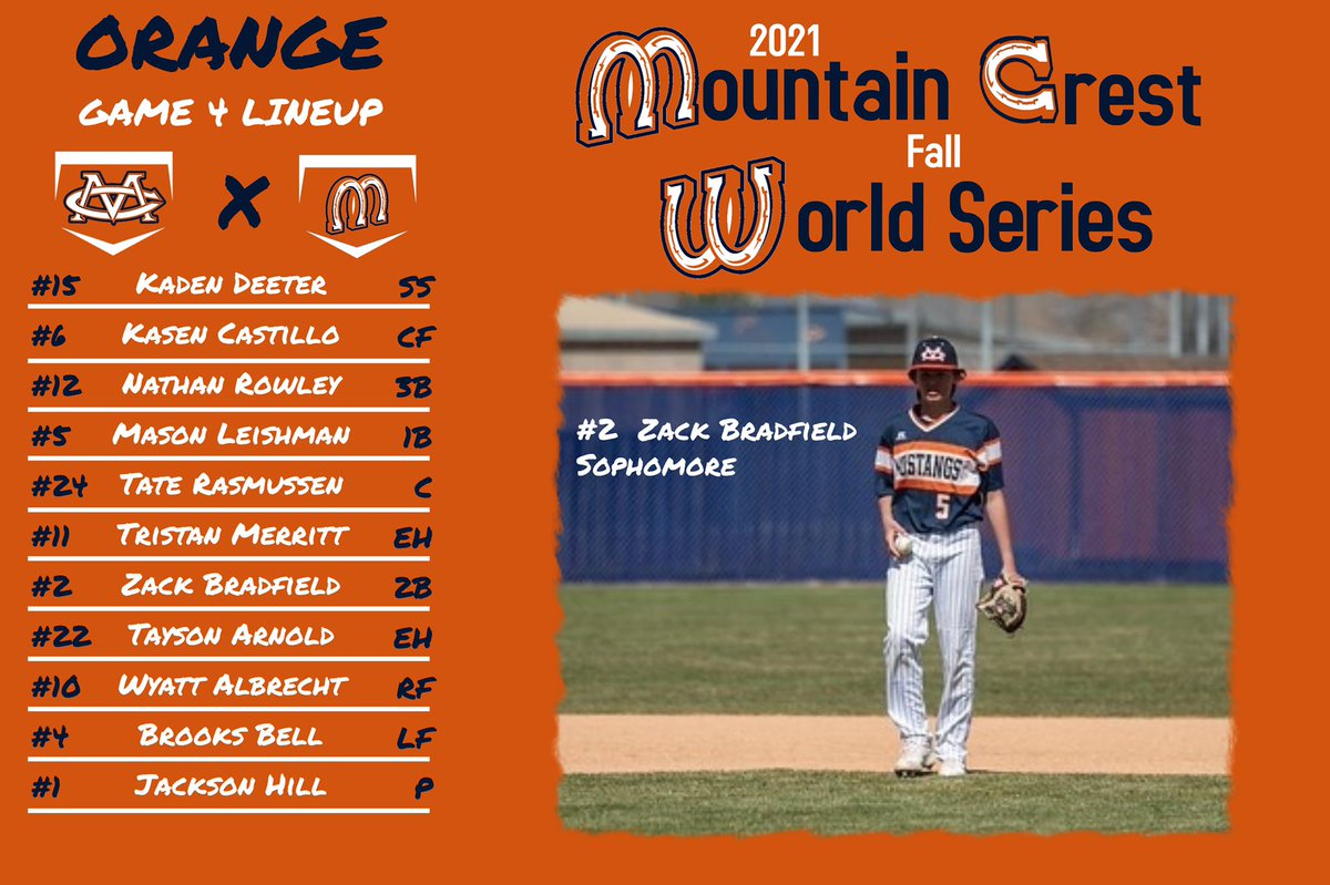 gomcbaseball's tweet photo. Here’s the Starting lineups for game 4 as the Orange team looks to close out the series. #WorldSeries #MustangsCompete https://t.co/7nPUkxENXg
