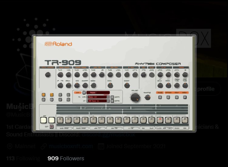MusicBoxNFTs's tweet photo. Super busy with our #AlphaProgram so no time for a new beat
BUT - 909 is 909 (@RolandGlobal) 🎛️
This milestone is dedicated to the wizard @DJJeffMills 🪄
https://t.co/PmXTqs4sXn
Thanks for taking part of our journey #CNFTCommunity #CardanoCommunity 🙏🏻 https://t.co/kIu2ORUtCG