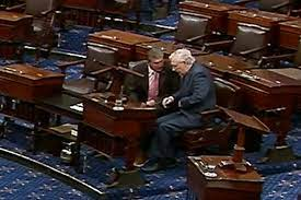 Perlsgirl1's tweet image. Manchin &amp;amp; McConnell huddled together for 20 minutes on the Senate floor on Thursday, Oct. 28. Probably just talking football.