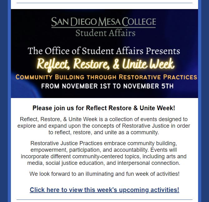 sdmesajourneys's tweet photo. Issue #17 of the MJ Newsletter is out!!
Did you know that Mesa is forgiving student debt based on tuition? Check out the newsletter to find out more as well as learn about cool events and opportunities on campus like the Homecoming game, and scholarships!
https://t.co/cUEOivO6jt https://t.co/O9qvy3lfYK