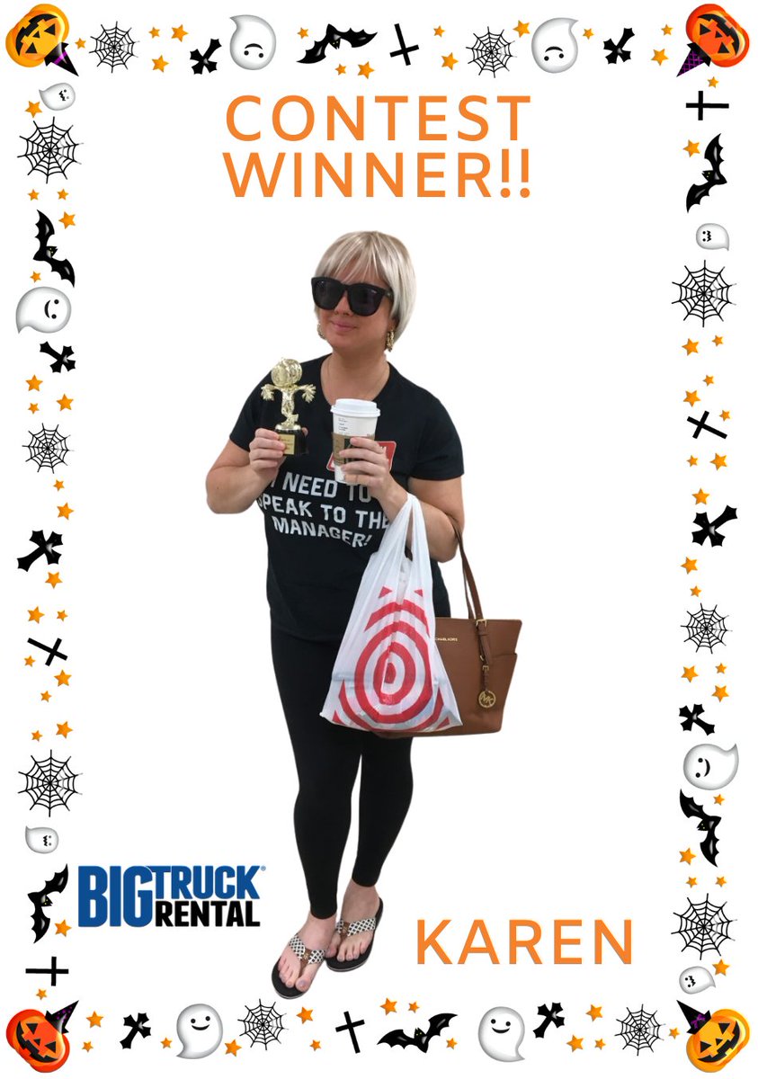 BigTruckRental's tweet photo. Fine, “Karen,” I’ll go get the manager. The BIG winner of the Big Truck Rental Costume Contest is “Karen!” We hope everyone had a fun and safe Halloween weekend. https://t.co/UpxfJGLxrS
#happyhalloween #customcontest #bigtruckrental #thinkBIG https://t.co/CDXspyzuUe