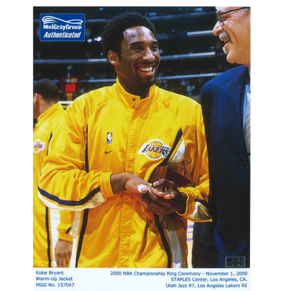 Collectable on X 21 years ago today. Kobe Bryant walked to center stage and earned his 1st NBA Championship Ring 15.1 remains of Kobe s 2001 NBA Finals Warm Up Jacket and 1st