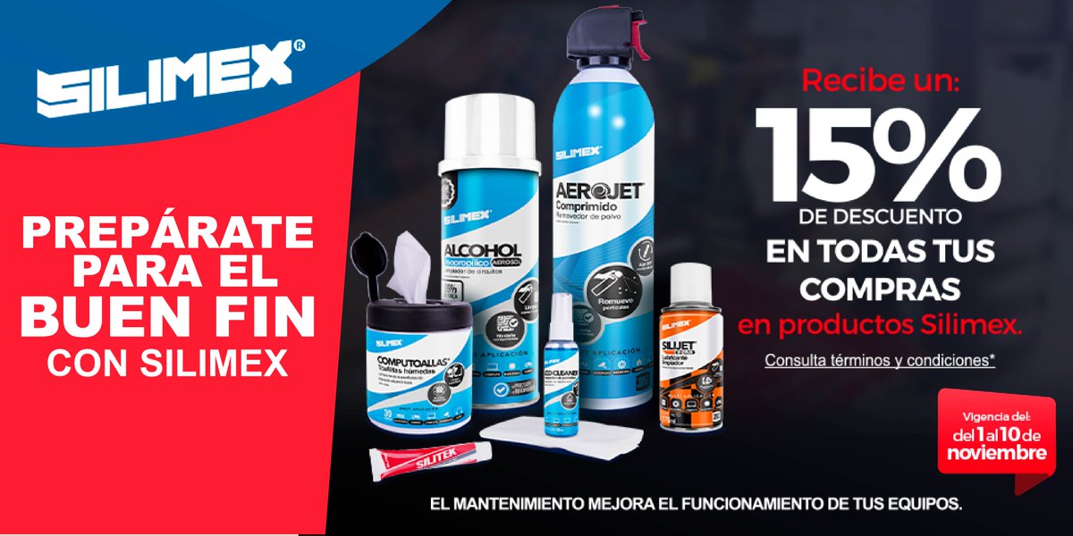 daisytekmx's tweet photo. El #buenfin llegó a Daisytek con @Silimex, recibe un 15% de descuento en todas tus compras del 1 al 10 de Noviembre. **Aplican restricciones.
https://t.co/O83O1O8OD0
#daisytek #silimex #buenfin https://t.co/bPav5fRbs0