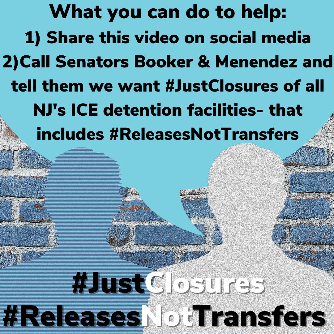 PaxChristiNJ's tweet photo. The people in ICE detention at the Bergen Jail could be transferred over 5 hrs away. Please share the video in this thread and call
@SenBooker and
@SenatorMenendez
#JustClosures of NJ's detention facilities means #ReleasesNotTransfers
#MigrationMonday #familiesbelongtogether https://t.co/CxnNis1CD0