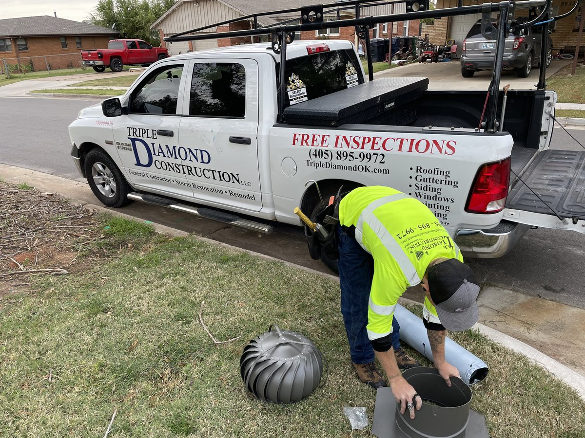 Today we’re in South OKC helping neighbors with wind damage from recent storms. When we need pros to make sure it’s right, we call on our great partners Triple Diamond Construction!
