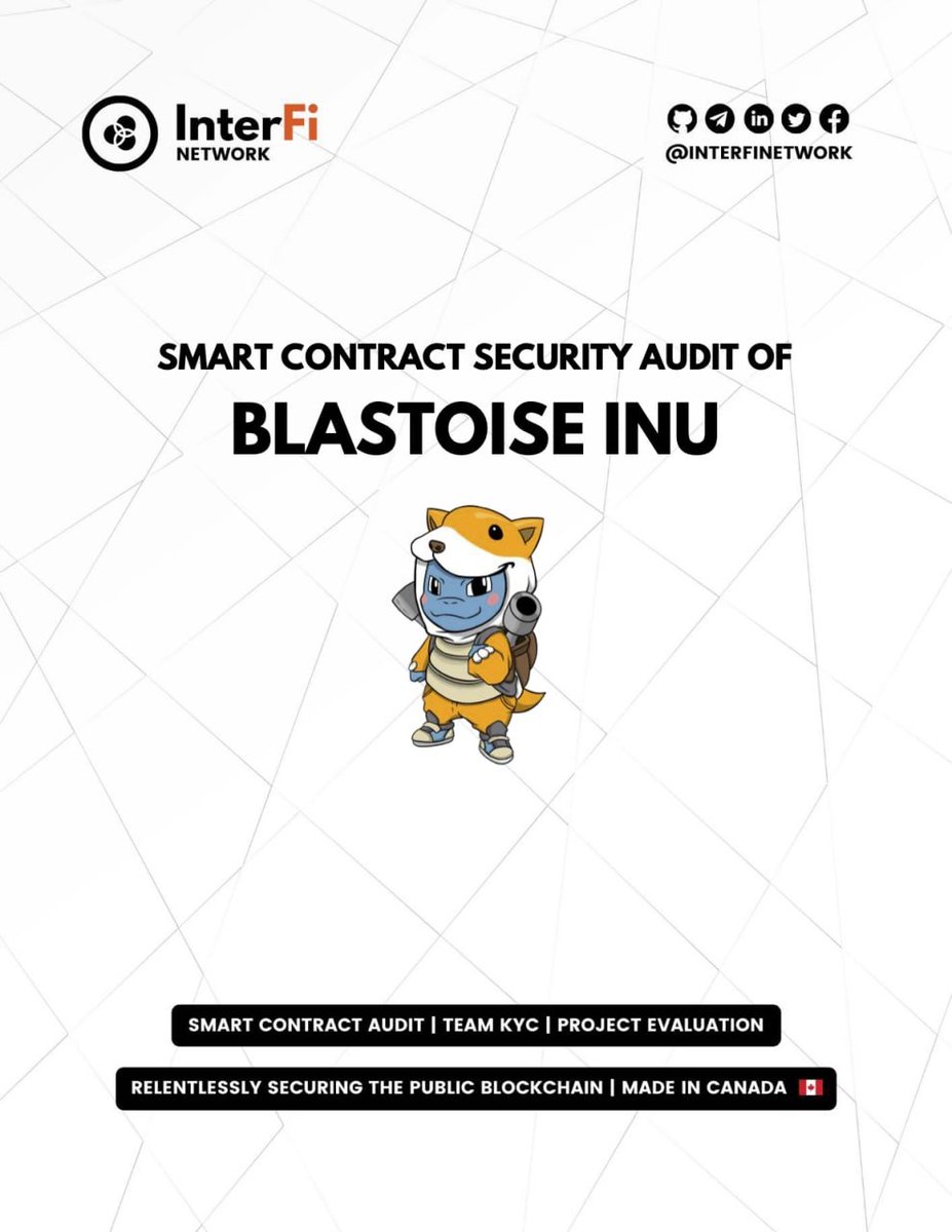 blast_inu's tweet photo. InterFi Audit ✅ Legal Opinion ✅

we're moving towards the LEGITIMACY of BLASTOISE INU!

Our first audit has been issued by InterFi Network, with more to come, and a Legal Opinion has been issued by Soken analyzing our business model and compliance
https://t.co/AkmrHXzZ5U https://t.co/RHGPBpszn5