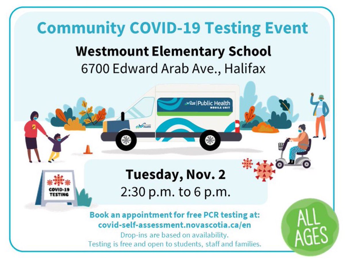 HRCE_NS's tweet photo. Community COVID-19 testing is happening at Westmount Elementary tomorrow (Nov 2) from 2:30-6:00 p.m. @WmountElem #testtoprotect https://t.co/zSndHJfFH9