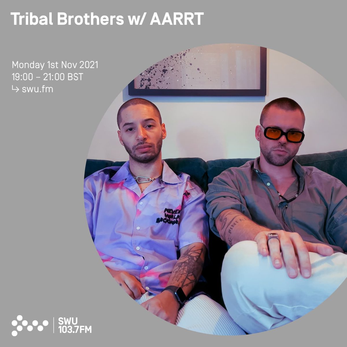 Tribal_Brothers's tweet photo. We are celebrating a year being on @SWUFM today with special guest by @YO_AARRT 

Make sure you lock in from 7pm cos drinks ah run in di studio tonight https://t.co/SIh3vZc8Oy
